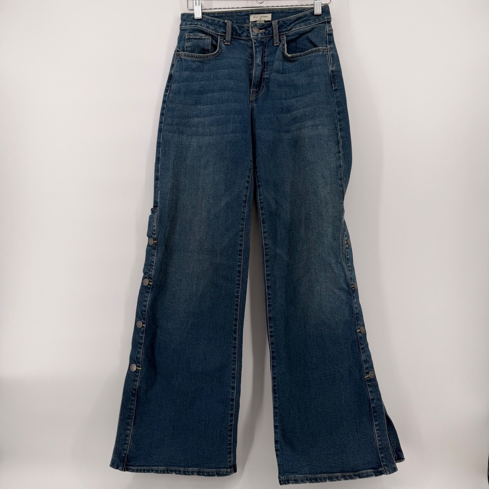 Nili Lotan Women's Stretch Wide Leg Side Button Jeans Medium Wash Sz 2 Target